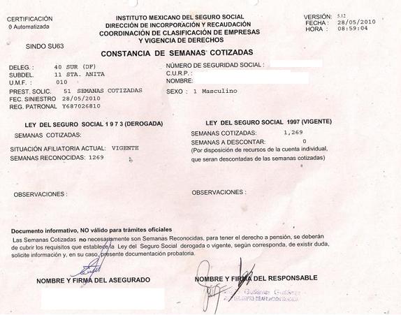 Certificado de Semanas Cotizadas IMSS